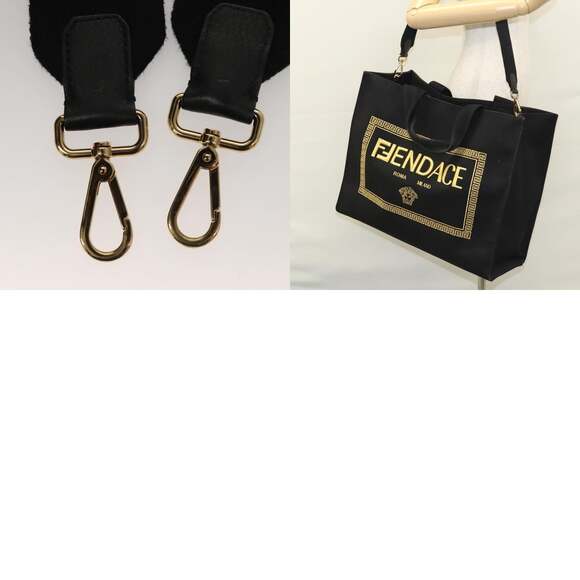 FENDI Versace Collaboration Fenderche Tote Bag Canvas Black - Picture 13 of 13